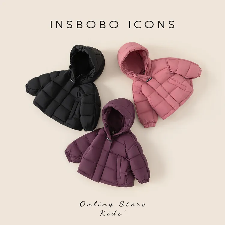 INSbobo加厚儿童时尚纯色保暖连帽羽绒服DY42015
