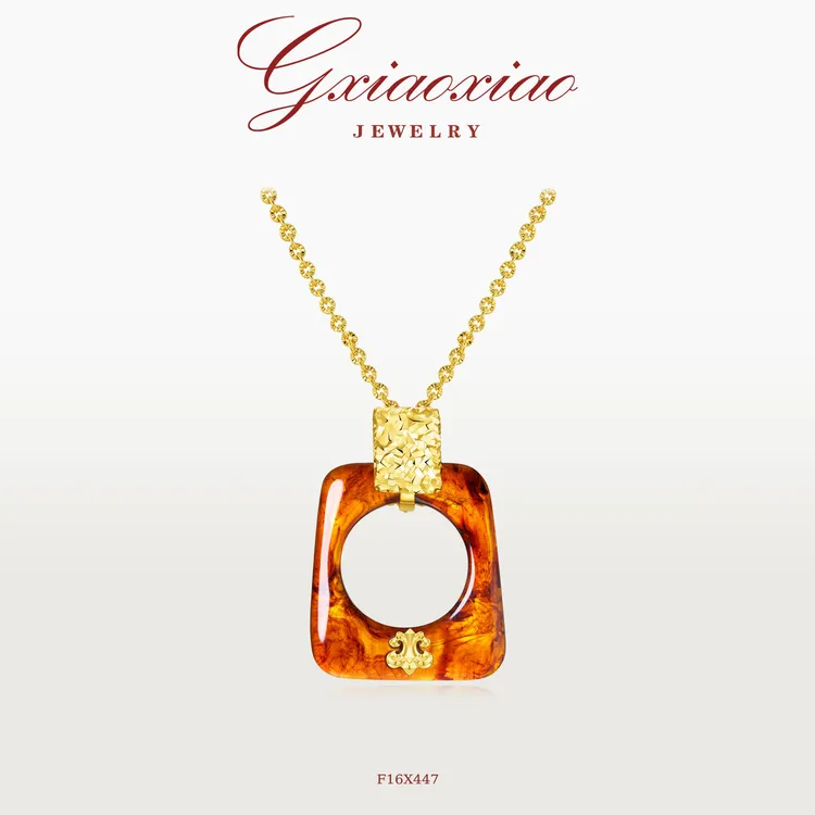 G XIAOXIAO 镀K金 气质复古几何方形鸢尾花项链F16X447 F16X430