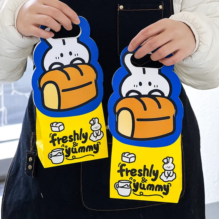 创意烘焙卡头碱水面包点心饼干包装袋方底袋外带打包标签定制logo