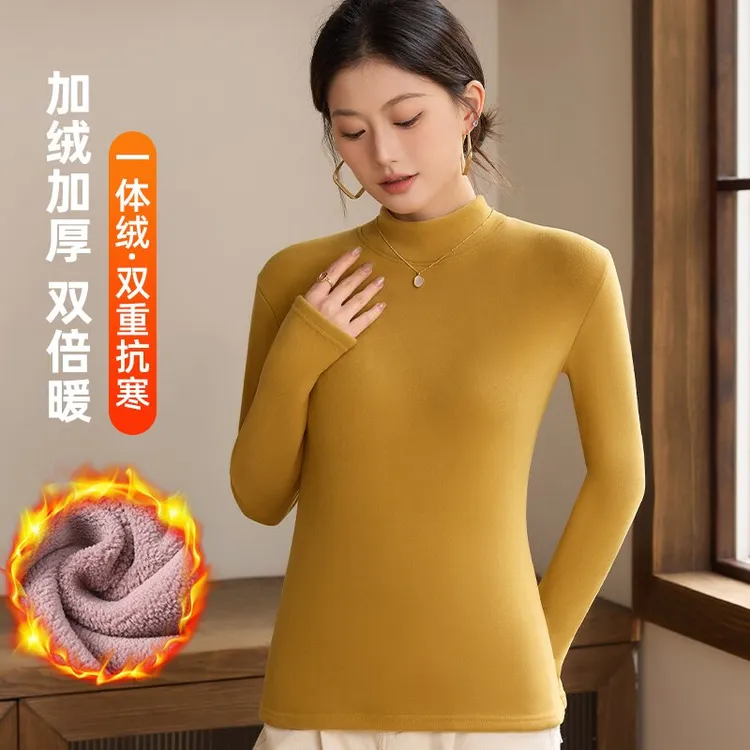 门店199！【加绒加厚半高领】韩版修身无痕超保暖奥粒绒打底衫