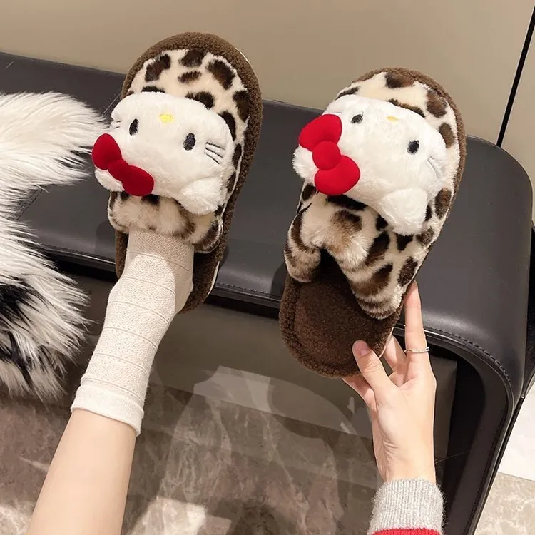 豹纹hellokitty棉拖鞋家居室内拖鞋女款冬季2025新款防滑保暖GGV