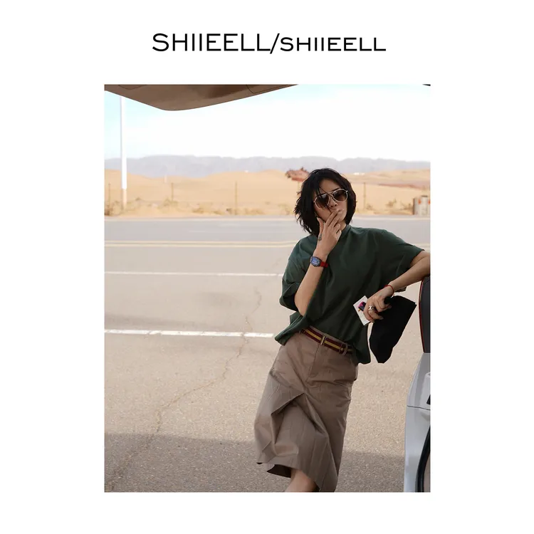 SHIIEELL时尚短袖夏季新款出游服装女复古洋气设计款百搭T恤Z1097