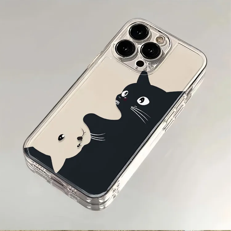 小黑猫影子适用苹果16promax透明手机壳15plus/14pro/13可爱软壳