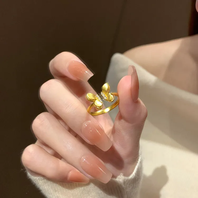 柯柒 铜合金戒指 金色拉丝蝴蝶戒指女设计感小众可调节开口戒手饰