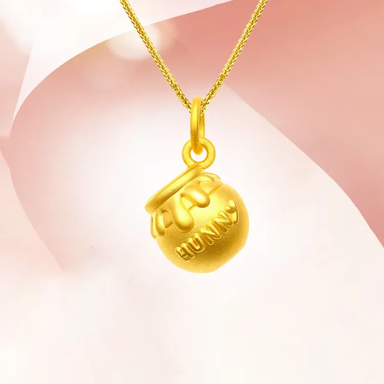 黄金小蜜罐吊坠足金999可爱呆萌3D硬金挂坠生日情人节送女友 女款