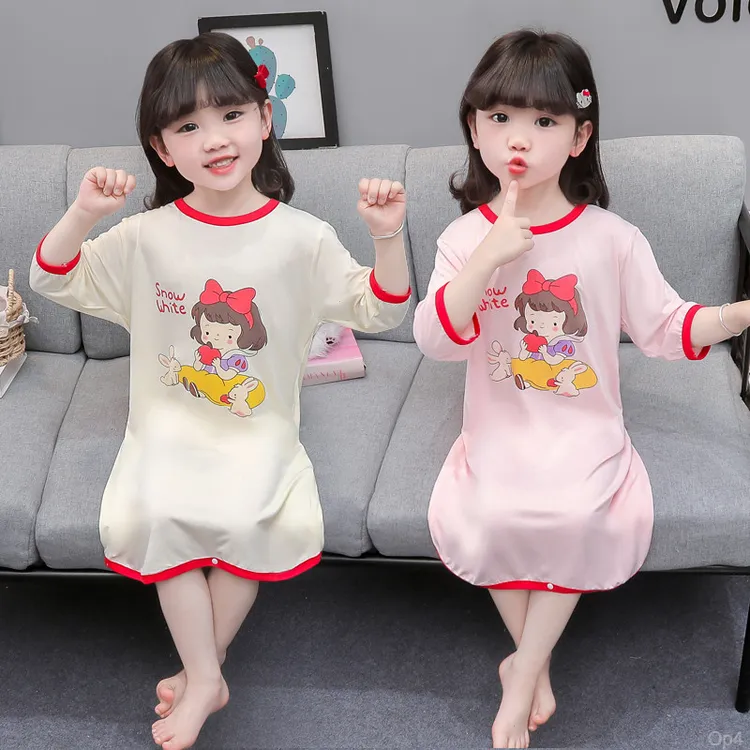 女童莫代尔睡裙女孩宝宝夏季宽松韩版裙子儿童卡通冰丝睡衣家居服