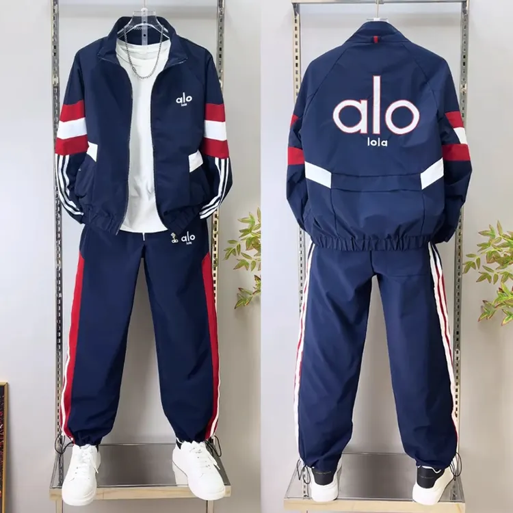 欧货潮牌拼色运动休闲套装男秋冬设计感百搭立领外套束脚裤两件套