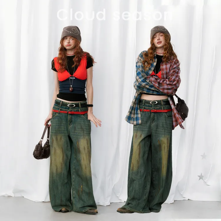 Cloud season野水芹双腰头复古牛仔裤直筒CKZ80608