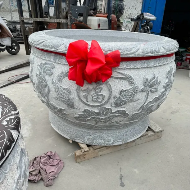 花岗岩石雕门海鱼缸户外装饰养花养鱼流水鱼缸荷花盆