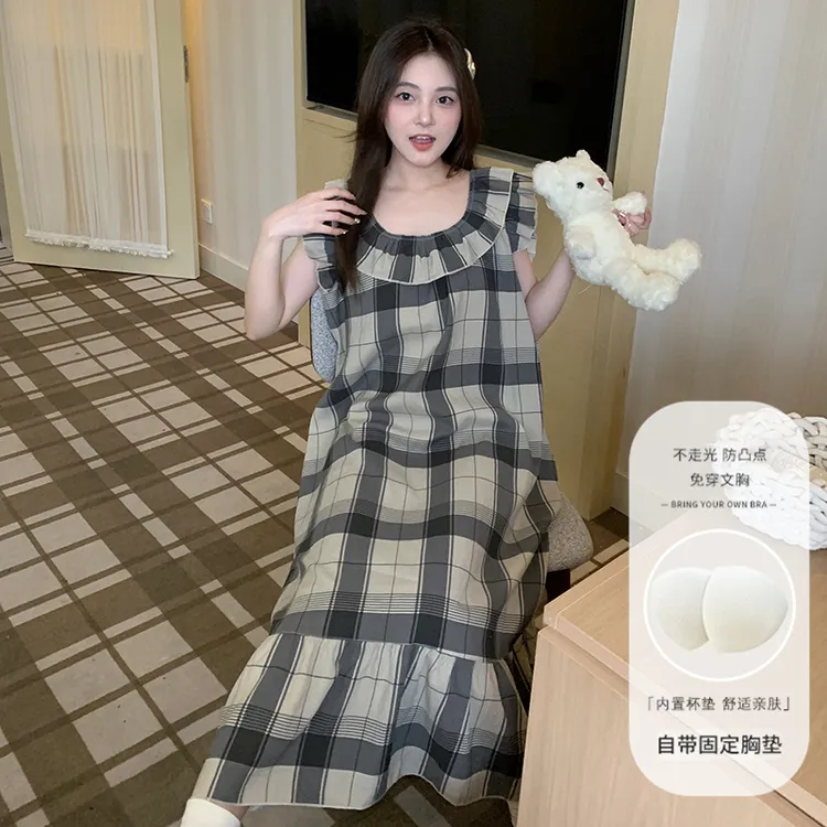 法式慵懒风睡衣女ins爆款家居服夏季新款薄款吊带睡裙女带胸垫