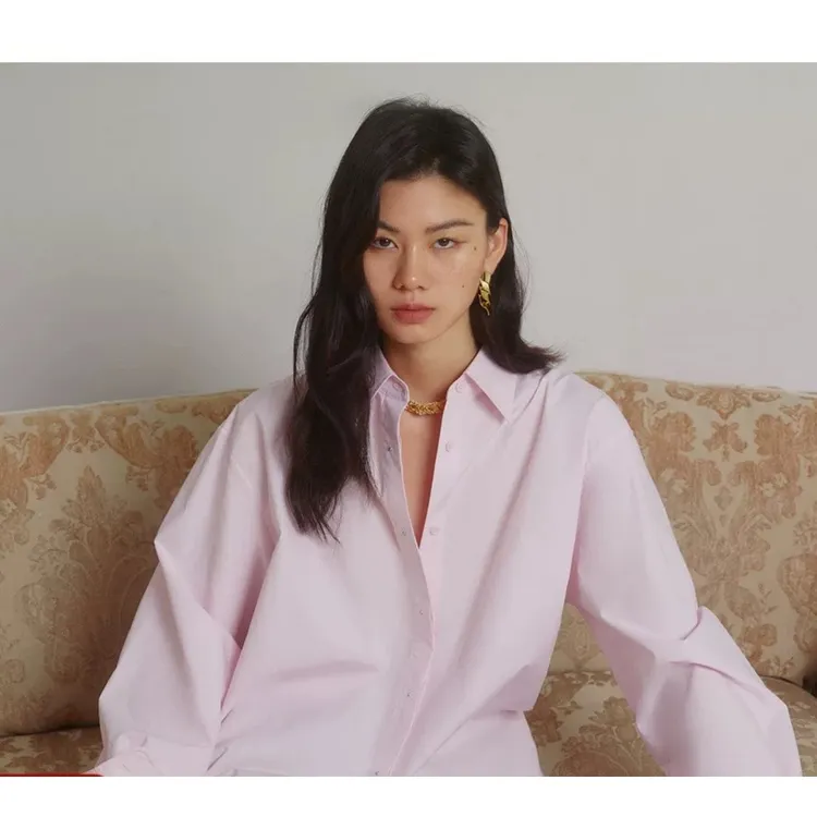 果冻色蓝色纯棉白色衬衫新款高级感休闲宽松上衣女2025新款小衫