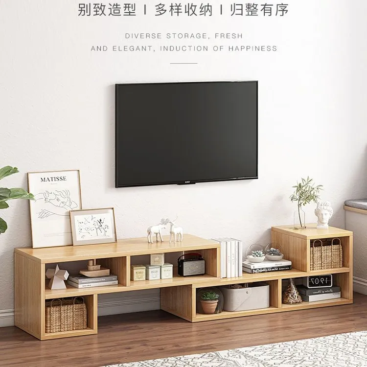 小户型电视柜落地客厅格子矮柜储物柜一体落地双层收纳置物架书架
