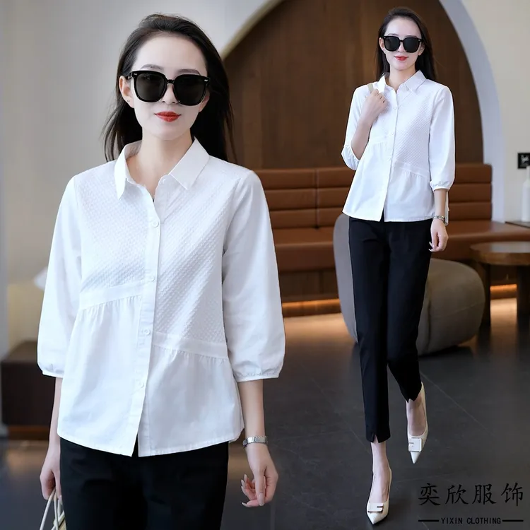 2025秋季百搭洋气显瘦减龄女人味八分袖设计感时尚气质女士衬衫