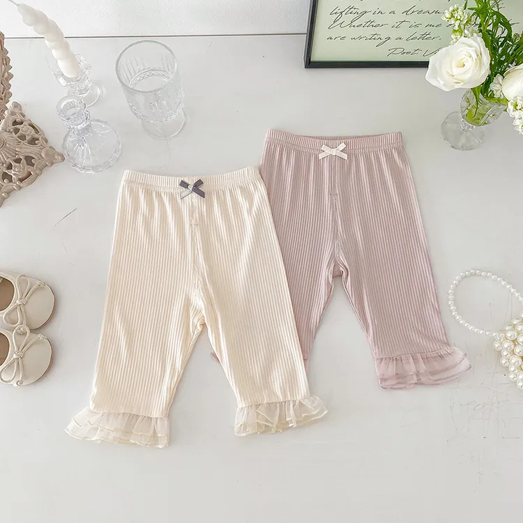 夏季女宝宝花边七分打底裤婴儿洋气夏天裤韩版女童打底裤外穿裤子
