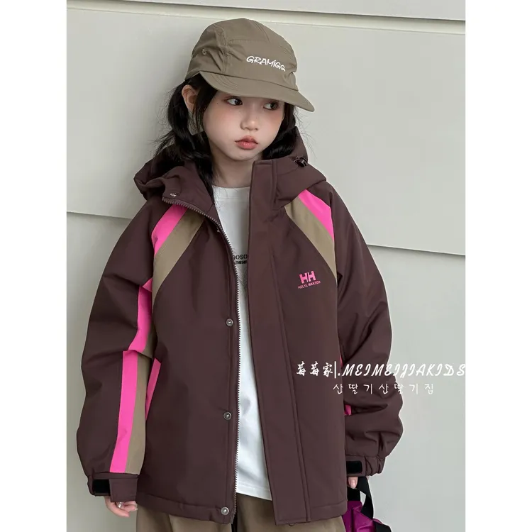 童装2025秋冬季夹棉冲锋衣中大童连帽防风休闲外套儿童夹克衫