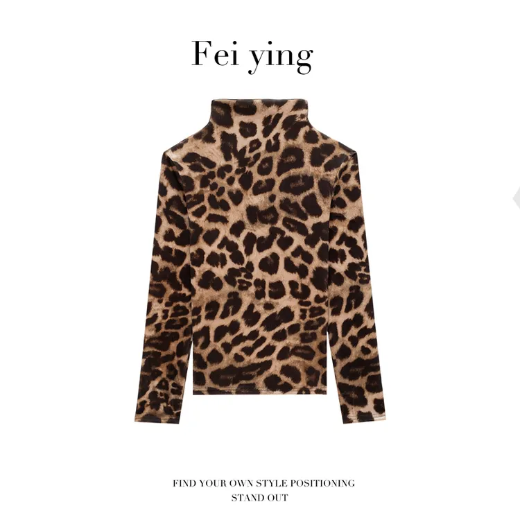 丝绒半高领早秋新款打底时尚气质修身显瘦上衣减龄印花长袖8