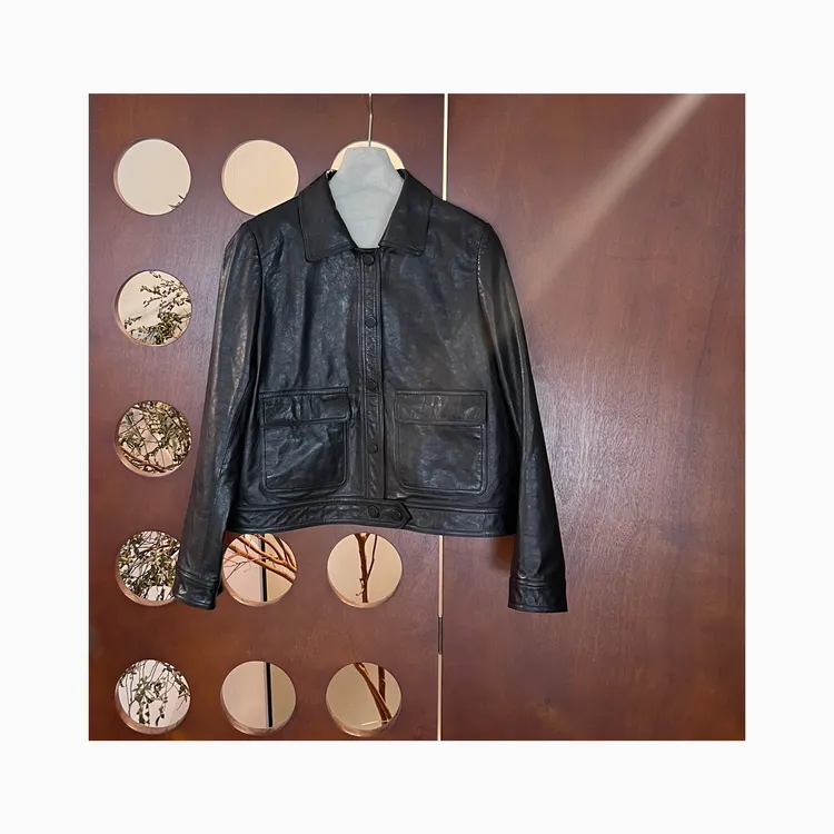 LNHJ【复古浪潮】复古精致夹克绵羊皮翻领皮衣