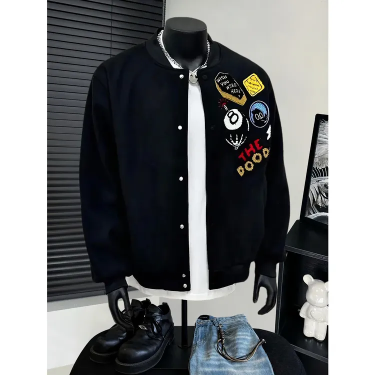 美式街头徽章字母刺绣棒球服外套男春秋季潮牌宽松情侣百搭夹克