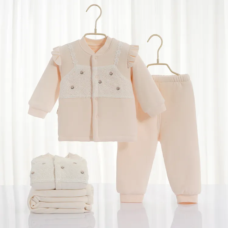 宝宝公主风爆款薄棉分体套装婴儿秋冬纯棉夹棉衣服裤子保暖两件套