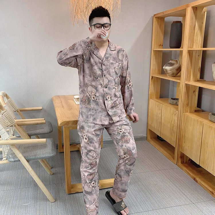 男士大码中国风烫金长袖睡衣套装2025新款高品质奢华可外穿家居服