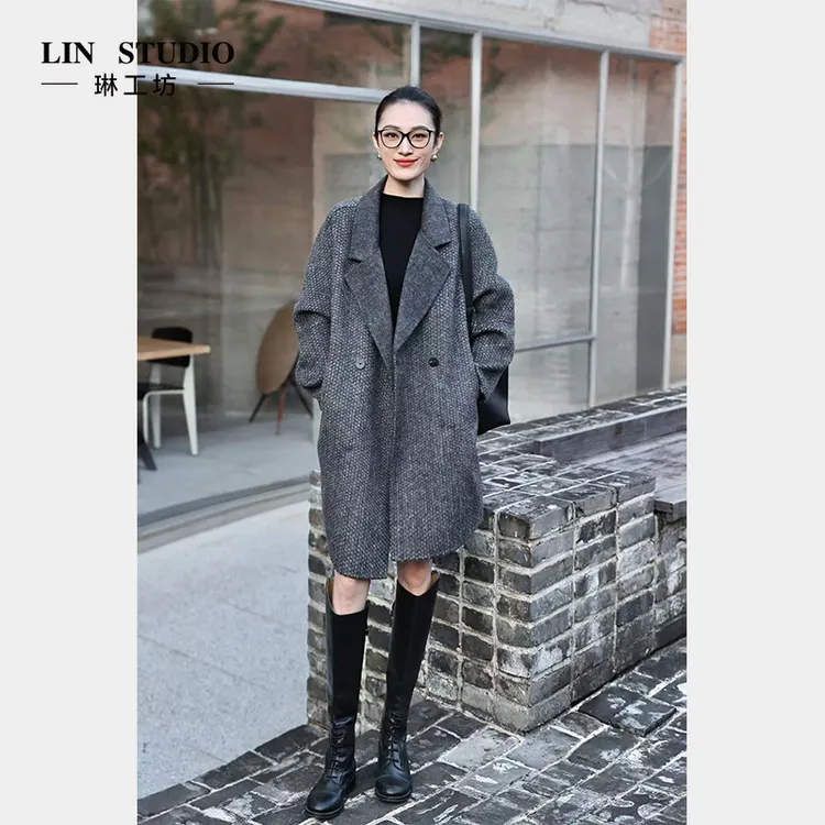 【绵羊毛】琳工坊“云木”深灰色大衣气质优雅干练唐琳设计师