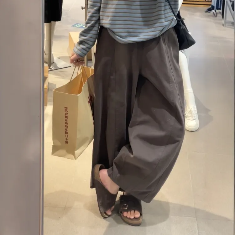 深灰色高腰百搭休闲裤女2025年秋季新款遮跨显瘦质感阔腿裤弯刀