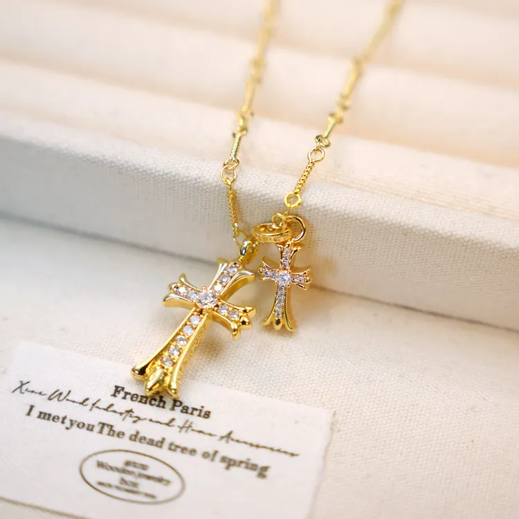 钛钢项链 【双十字架】克罗心毛衣链轻奢百搭小众项链女