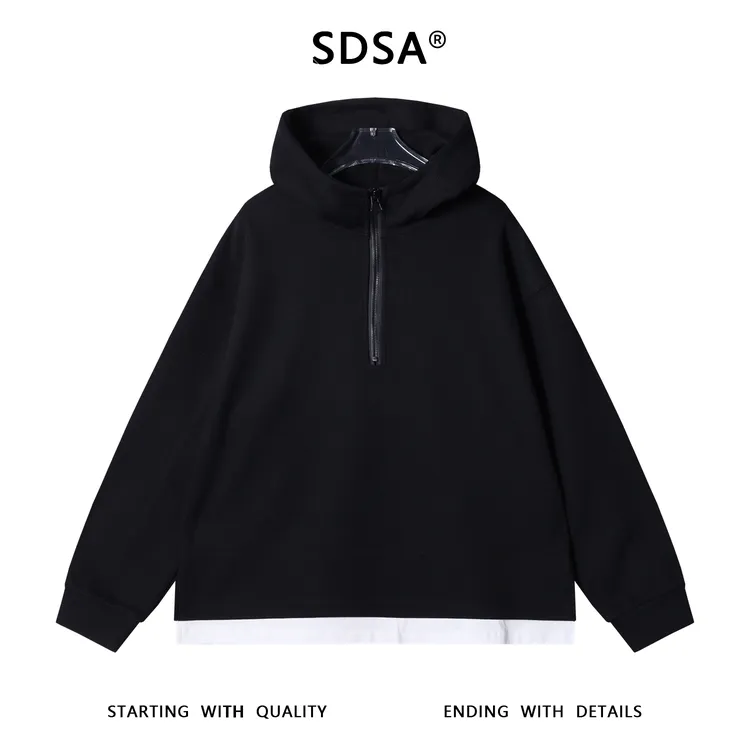 SDSA男士秋冬新款痞帅男装简约半拉链立领连帽假两件卫衣百搭休闲