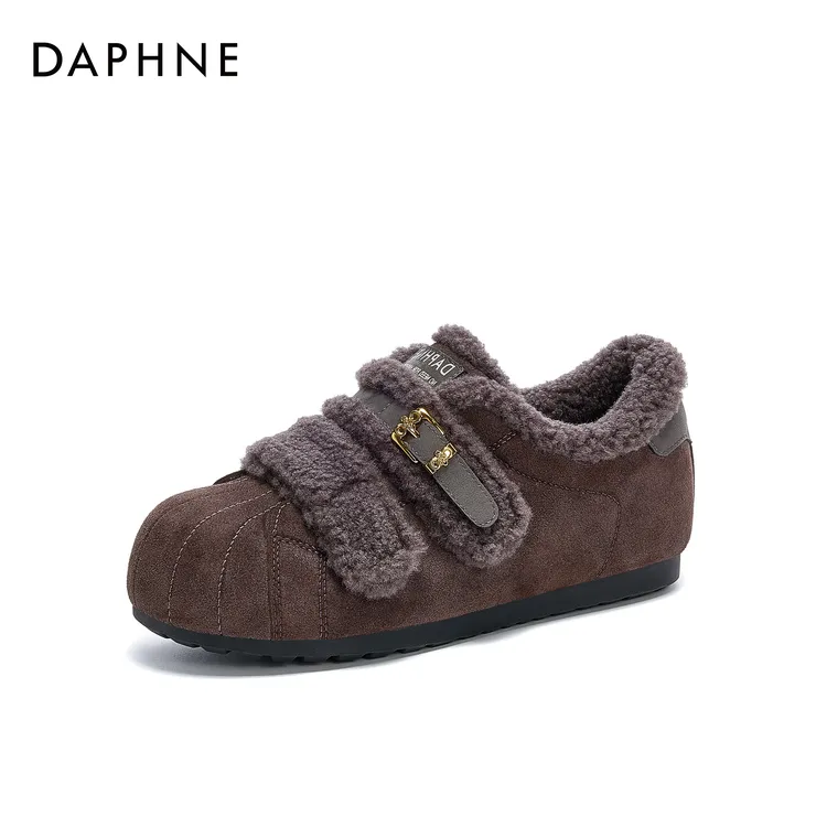 达芙妮新款耐磨保暖冬季时尚魔术贴厚底加绒加厚百搭时尚休闲鞋