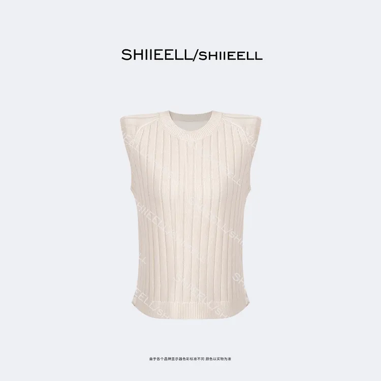 SHIIEELL米白无袖针织衫宽松休闲百搭背心老钱风松弛感女装Z5742