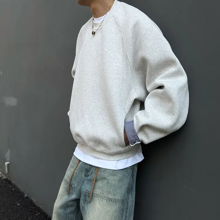 【UNAPS】boxy格子拼接500克挺阔cleanfit短款圆领情侣卫衣男女秋季