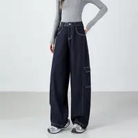 2025年秋季新款美式休闲弯刀含莱赛尔牛仔阔腿长裤女装SXK25109