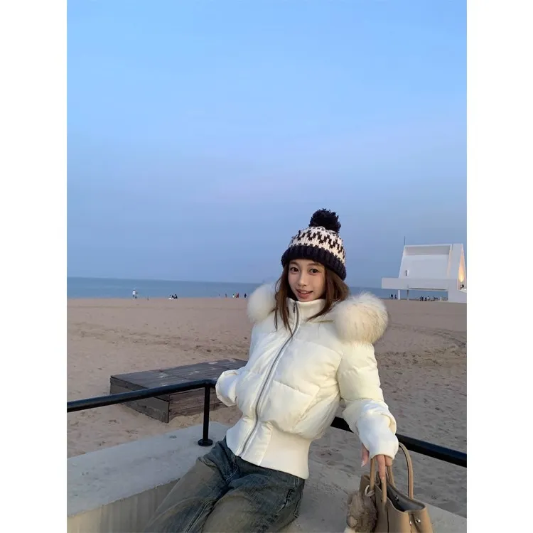 2025冬季内里加绒大毛领羽绒服女小个子收腰显瘦棉衣袄外套女棉服