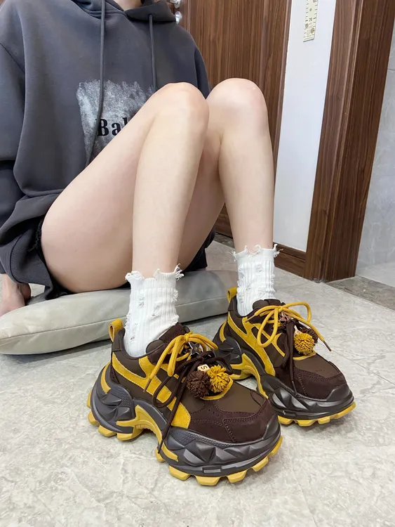 26年春季新款厚底复古老爹鞋女鞋拼色系带休闲运动鞋增高百搭潮鞋