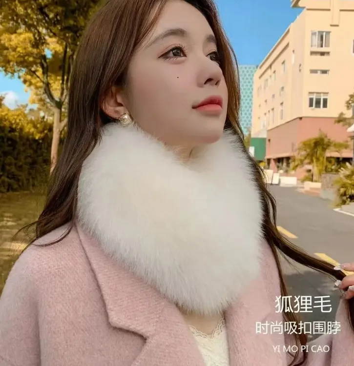 韩版狐狸毛围巾冬季女百搭皮草双面真毛保暖围脖磁吸扣双面毛绒