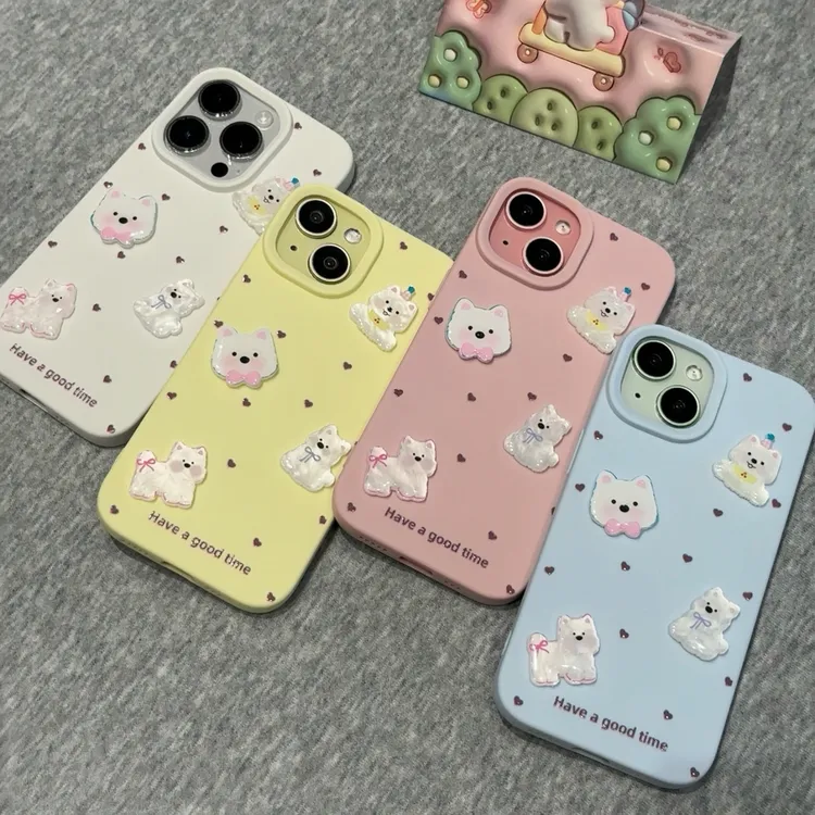 ins卡通爱心西高地贴件适用苹果16手机壳iPhone15promax波点14/13