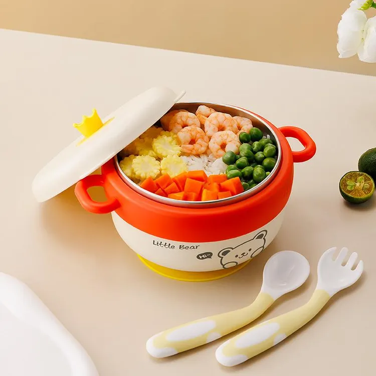 优质不锈钢碗儿童宝宝吃饭专用家用可爱手柄辅食碗幼儿园防烫饭碗