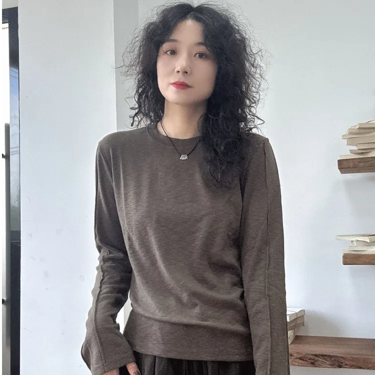 新款秋冬季修身型T恤长袖圆领宽松型女士女宽松百搭打底衫内搭