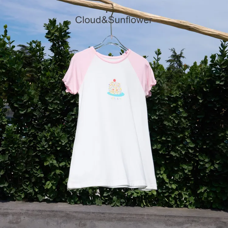 【云朵小葵】女童夏季蛋糕印花粉色插肩休闲睡裙1114225