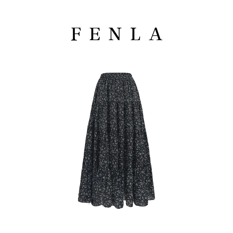 【惠姐私服】法式遮跨半身裙A字裙碎花印花高腰长裙 83561