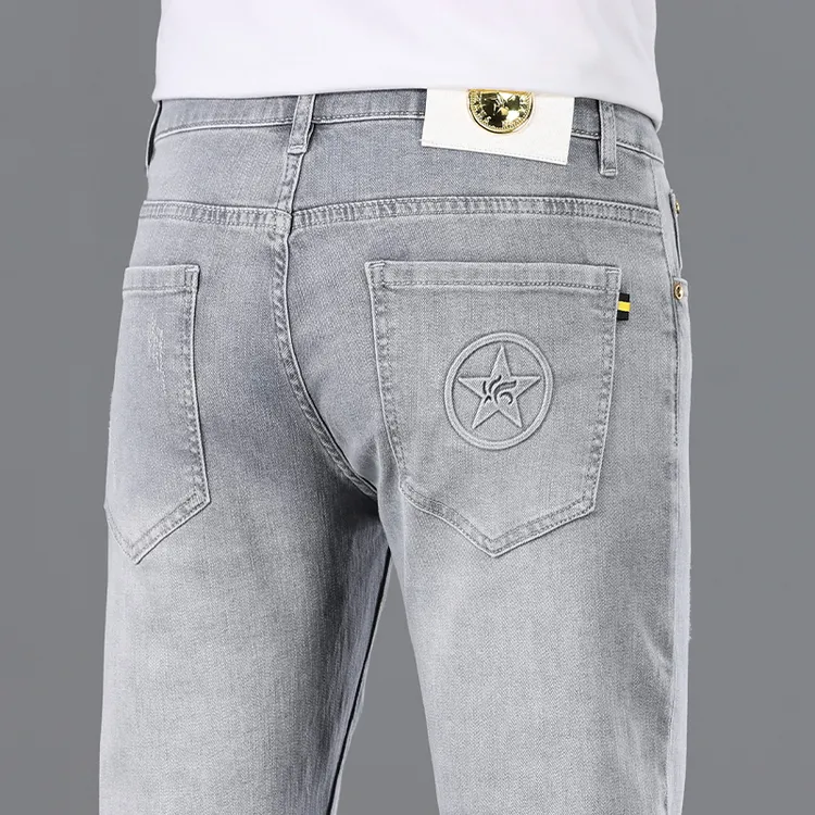 GS香港新款高端牛仔裤男夏季修身直筒长裤男士潮流百搭弹力裤子