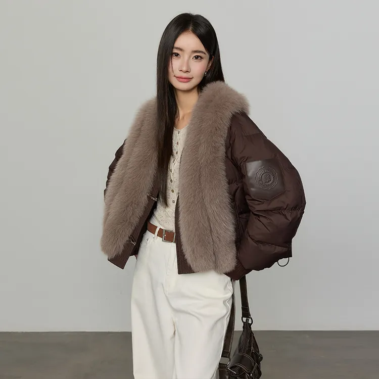 少女泡芙 进口狐狸毛大毛领羽绒服女短款90白鹅绒服外套24837-1