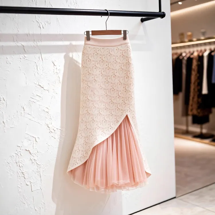 2026年新款时尚绝美巨好看a字裙梨型身材遮胯粉色拼接半身裙冬季