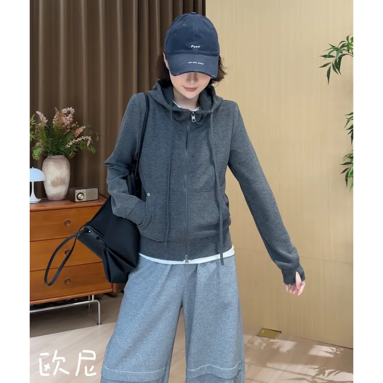 欧尼私服 2025秋季双拉链长袖连帽卫衣宽松百搭上衣2508C4946