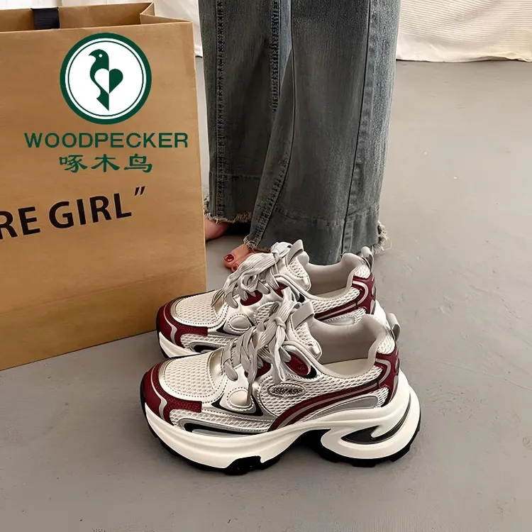 啄木鸟爆款单网厚底老爹鞋夏季小个子增高2025新款炸街运动休闲鞋