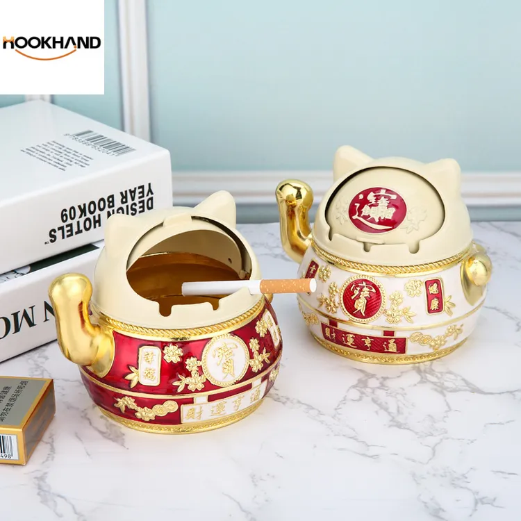 烟灰缸家用客厅茶几可爱少女风防飞灰带盖创意个性潮流招财猫