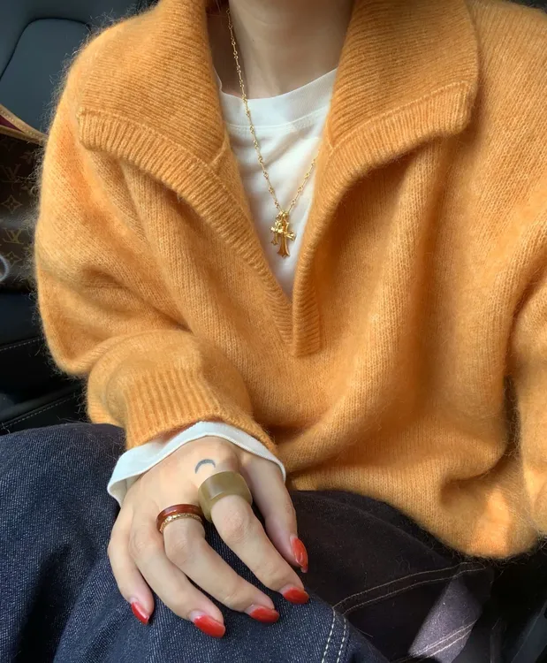 【段公子甄选】奢牌同源南非超幼马海毛V翻领氛围感气质百搭毛衣