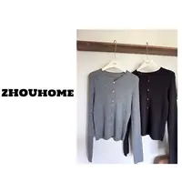 【周周服饰】韩系极简软糯轻薄贴肤圆领长袖开衫毛衣女秋季2025新款