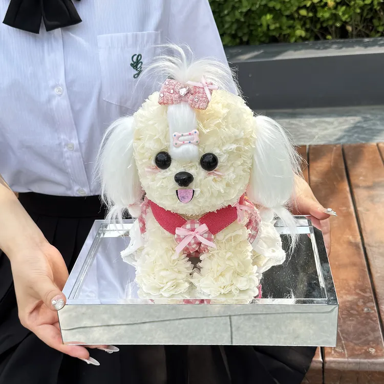 永生花小狗马尔济斯比熊礼盒真花摆件告白送老婆女友闺蜜生日礼物