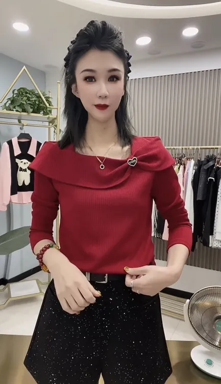 2025年新款洋气披肩领显瘦上衣气质休闲时尚百搭小衫